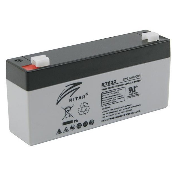 Acumulator plumb (RT632) AGM 6V / 3.2Ah - 134 / 34 / 60 mm T1 RITAR