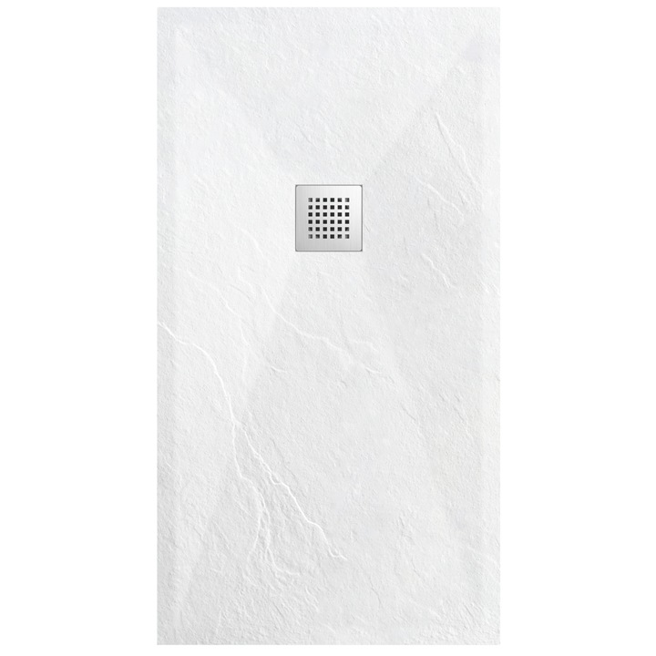 Cadita de dus, composit, Balneo, 90x100x2,5 cm, Alb, Suprafata antiderapanta si antibacteriana, cu prag scazut, poate fi taiata la dimensiune, durabila, fabricata din material ecologic, include gratar dus