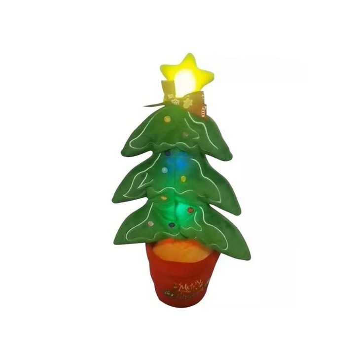 Jucarie Bradut dansator care repeta, cablu USB, verde, 35 cm