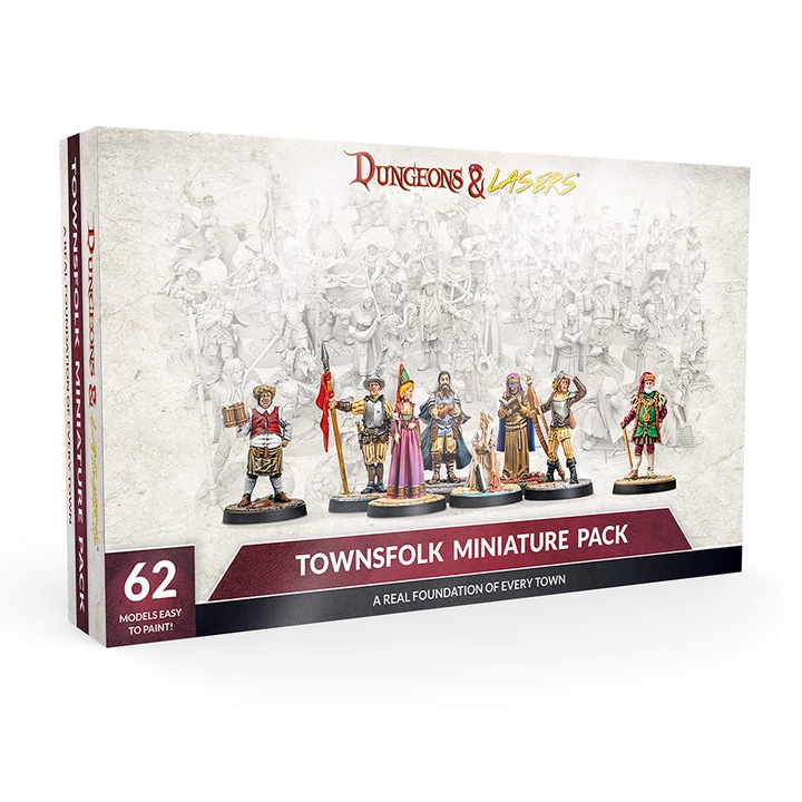 Set de figurine Townsfolk Miniature Pack, Dungeons & Lasers, Archon Studio, 62 miniaturi, gri