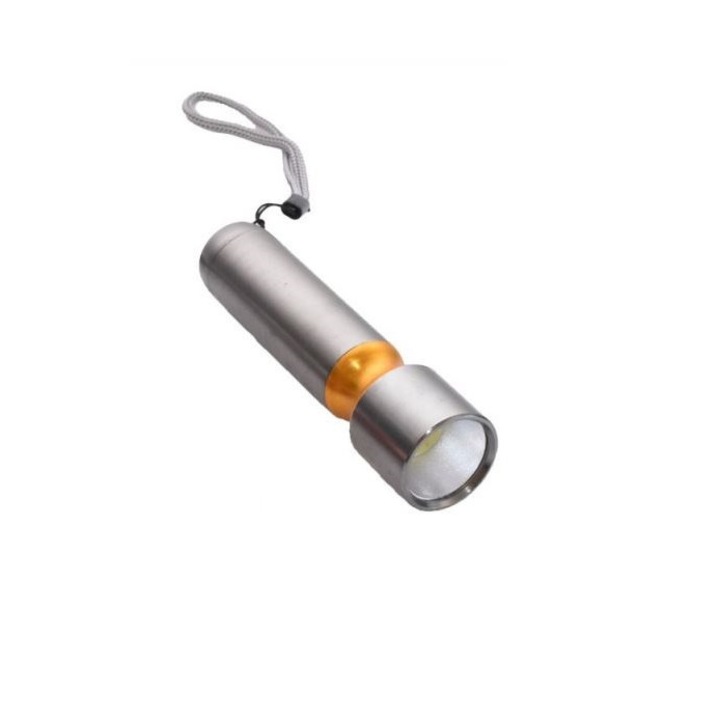 Мини COB LED метален фенер, захранван от 3x R3 батерии, 11,5 x 3 см, сребристо жълт, AXT-BBL6589