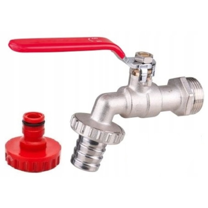 Robinet cu bila, Aquer, 1/2 inch cuplare rapida, Argintiu/Rosu