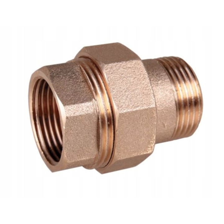 Racord drept din alama, Aquer, Cu inel O 1 inch, Auriu