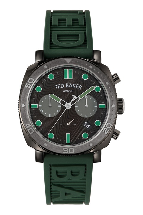 Ted Baker, Часовник от неръждаема стомана със силиконова каишка, Зелен