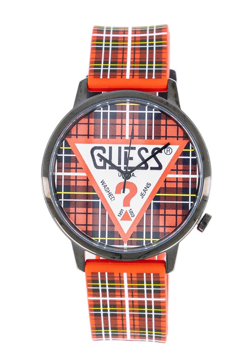 Guess, Унисекс часовник със силиконова каишка и цветен блок, Бял, Черен, Червен