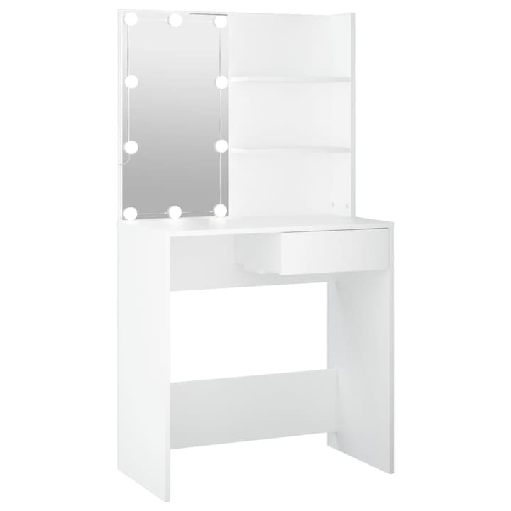 Тоалетка с LED vidaXL, бяла, 74,5x40x141 см