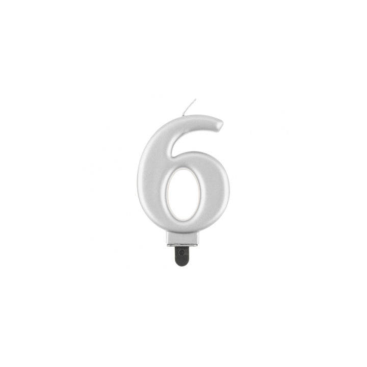 Lumanare tort cifra, argintiu metalic, 8 cm Cifra 6