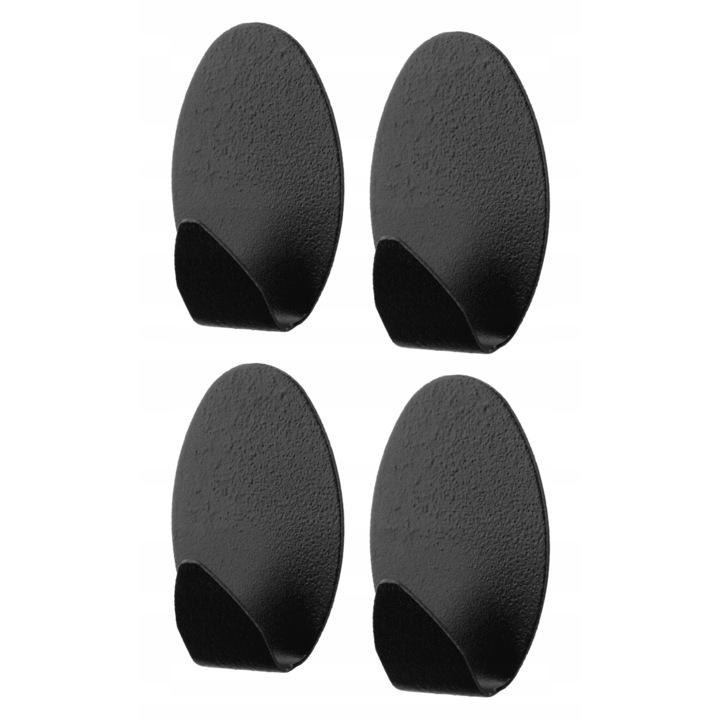 Set 4 carlige autoadezive Niko, Galicja, Otel, 5.5 x 4 cm, Negru