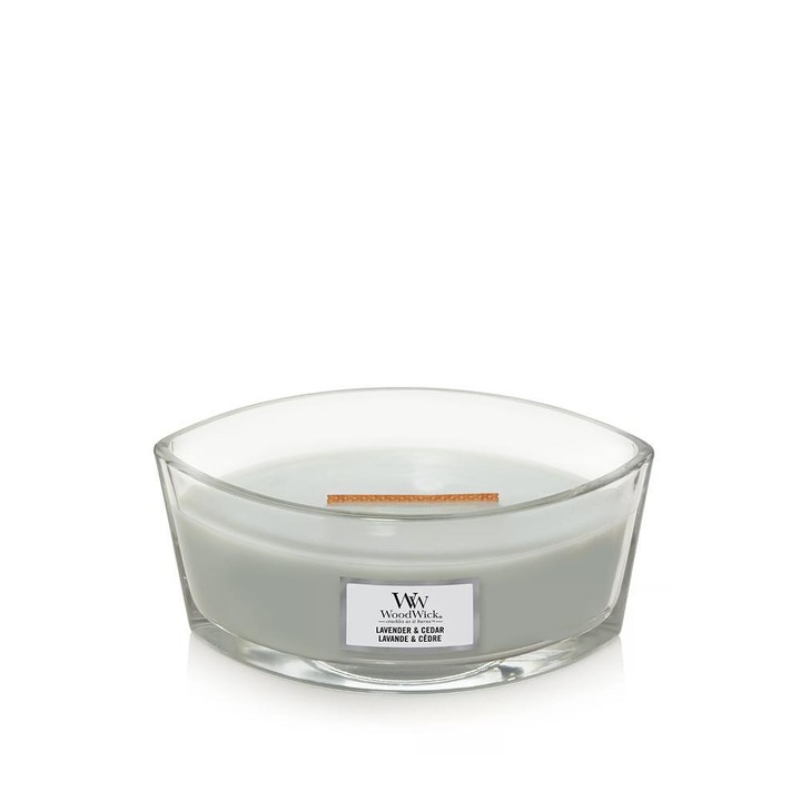Ароматна свещ WoodWick Lavender and Cedar, Елипса, 453.6 г