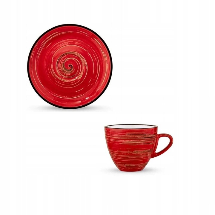 Чаша за кафе с чинийка, Wilmax England, Porcelain, 190 ml, Червена