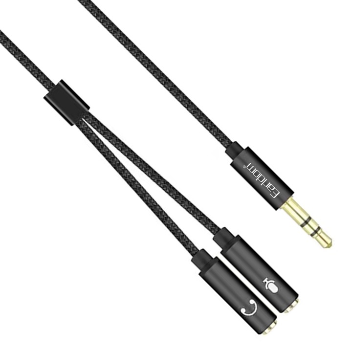 Earldom AUX202 audioadapter, fejhallgatóhoz, Jack 3,5 mm-es dugasz – 2 x Jack 3,5 mm, 0,2 m