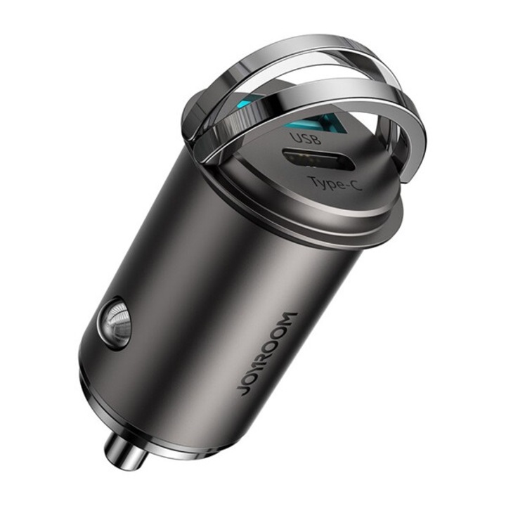 Joyroom autós töltő usb+type-c aljzat, 45w, pd gyorstöltő 3.0, sötétszürke