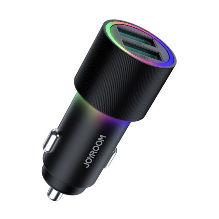 Joyroom autós töltő 2 usb aljzat, 24w, gyorstöltő, led jelzés, fekete