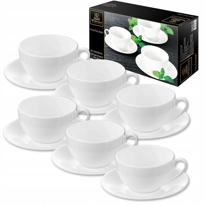 Set cesti cu farfurioare pentru cafea, Portelan alb, 250 ml, Fine Porcelain WILMAX