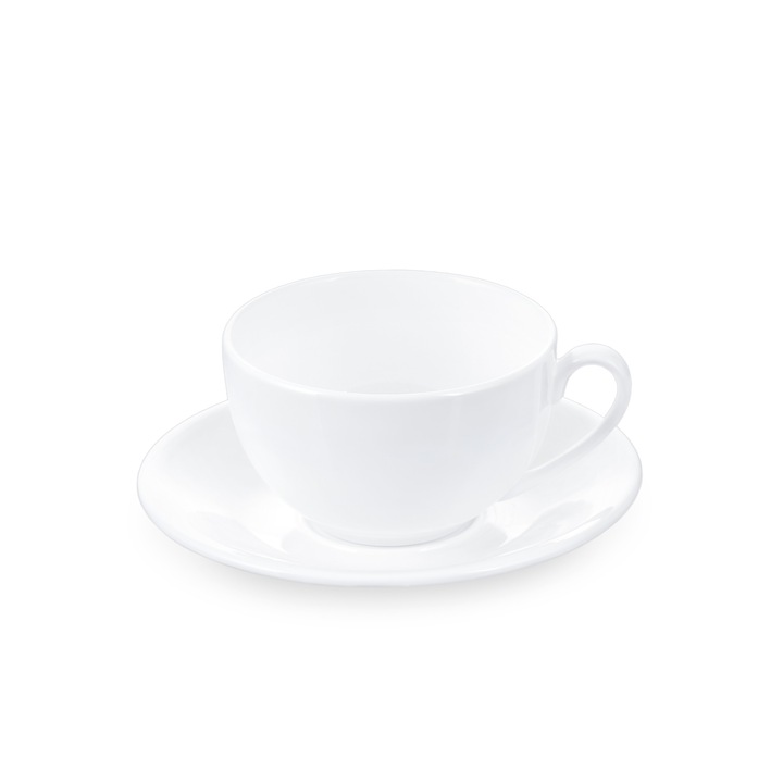 Комплект 6 чаши и чинийки, Wilmax England, Porcelain, 250 ml, Бял