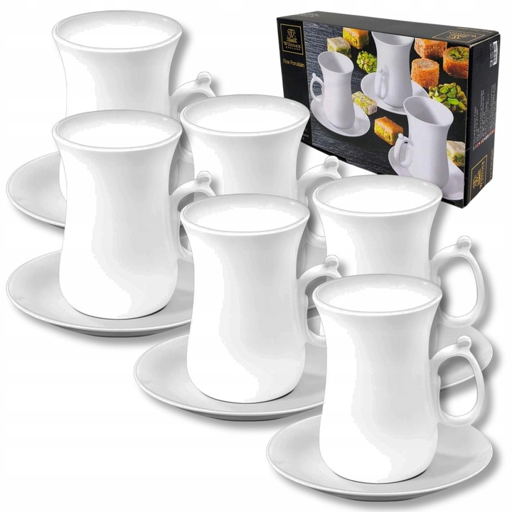 Set 6 cesti cu farfurioare stil arab, Portelan, 120 ml, pentru cafea, Fine Porcelain WILMAX