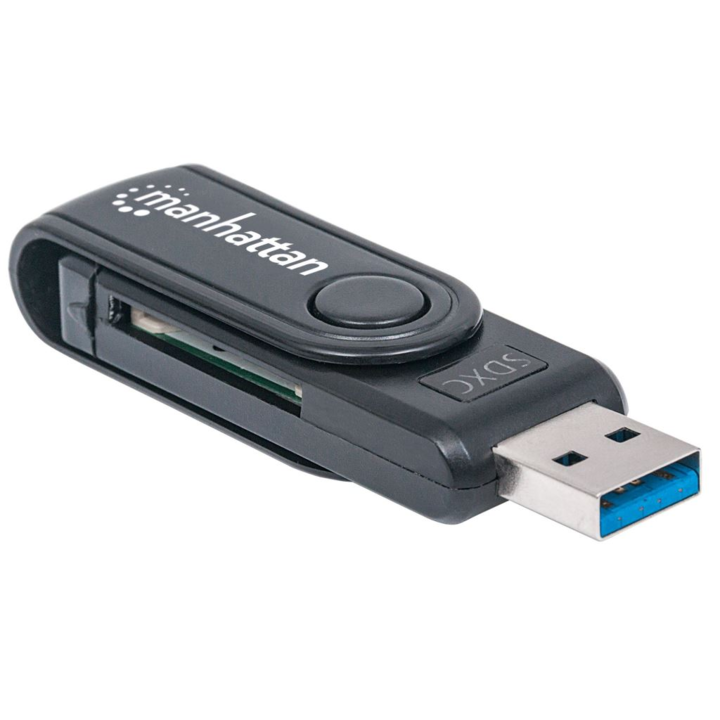 Четец на карти, Manhattan, USB 3.0, черен