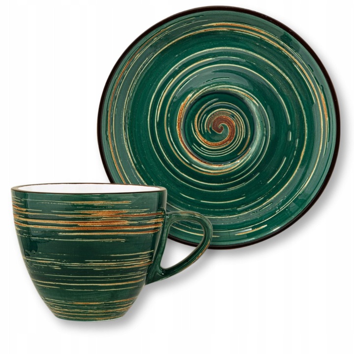Ceasca din portelan cu farfurie, 110 ml, pentru cafea si ceai, Verde, Colorboom WILMAX