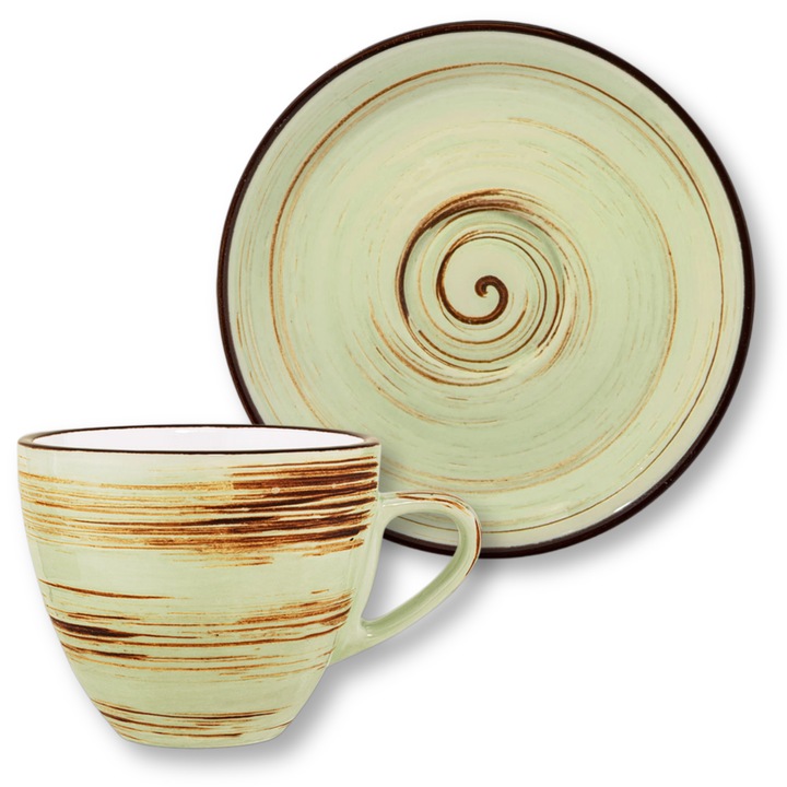 Ceasca de cafea cu farfurie, Wilmax England, Portelan, 110 ml, Fistic