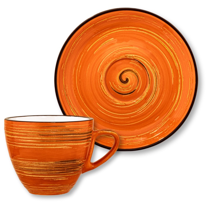 Ceasca de cafea cu farfurie, Wilmax England, Portelan, 300 ml, Portocaliu