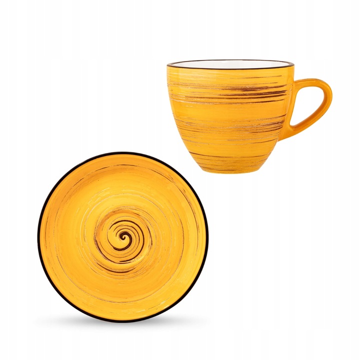Чаша за кафе с чинийка Wilmax England, Порцелан, 110 мл, Жълт