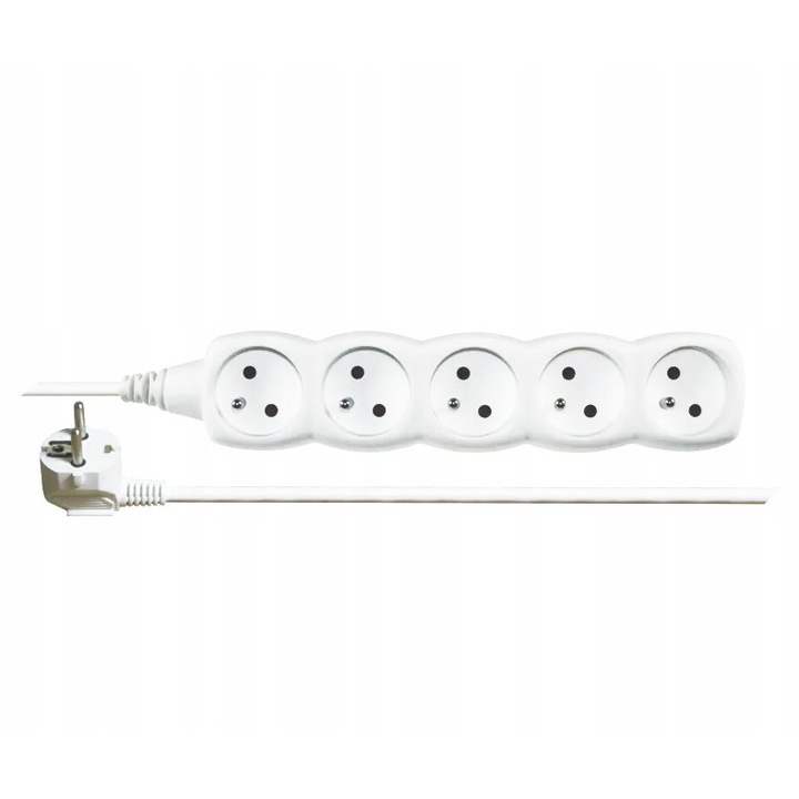 Удължител със заземяване Emos, 5 гнезда, 5 м, Бял