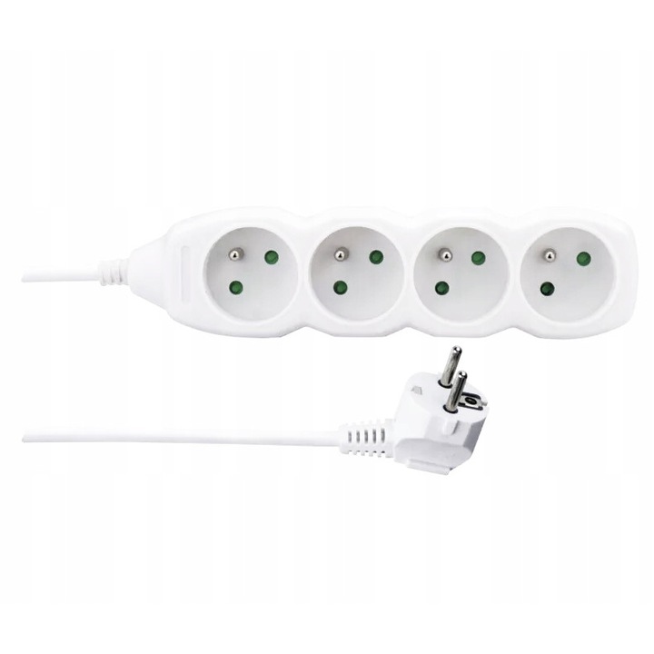 Prelungitor cu impamantare Emos, 4 prize 1.5 m, Alb