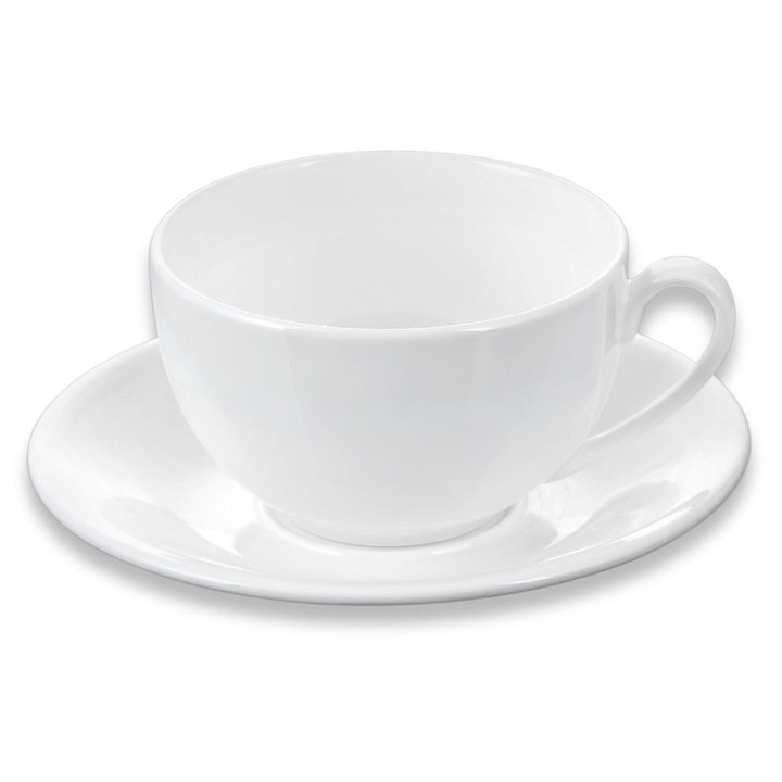 Ceasca cu farfurie, Wilmax England, Portelan, 400 ml, Alb