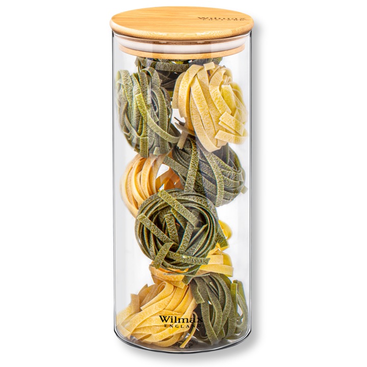 Borcan cu capac, Wilmax England, Sticla/Bambus, 1500 ml , Transparent