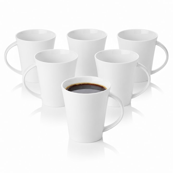 Set 6 cani din portelan alb, 380 ml, pentru cafea si ceai, Fine Porcelain WILMAX