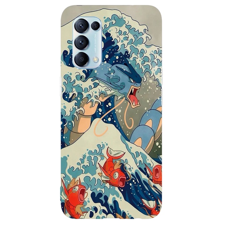Калъф, съвместим с Oppo Find X5 5G модел Gyarados и Magickarp Wave Pokemon, силикон, TPU, обратно