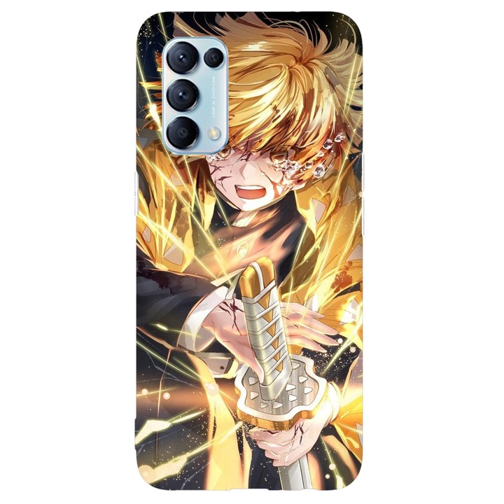 Калъф, съвместим с Oppo Reno 5 4G модел Zenitsu agatsuma Demon slayer, силикон, TPU, обратно