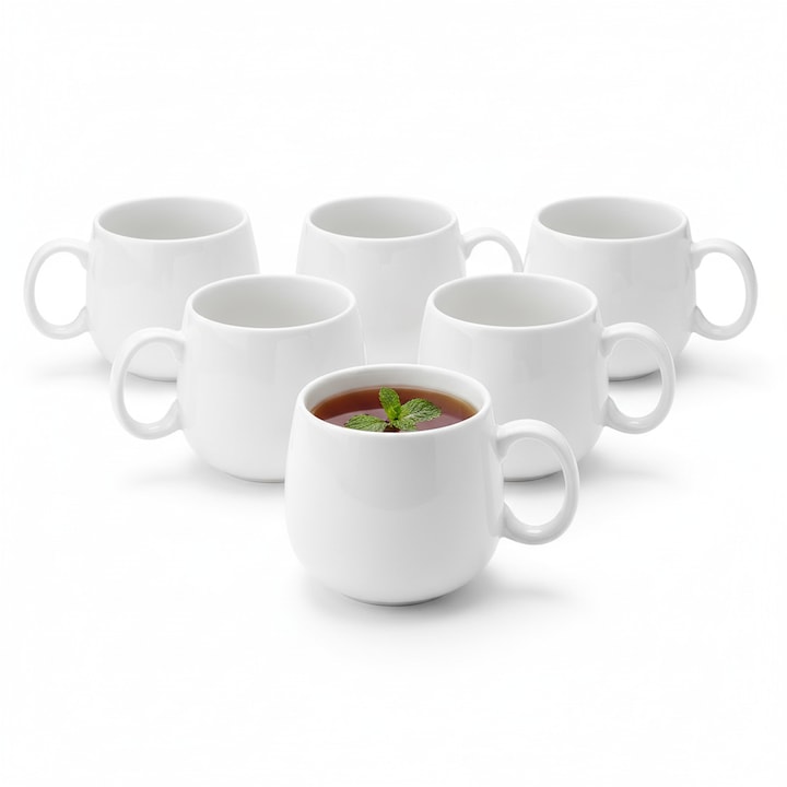 Set din 6 Cani din portelan alb, 400 ml, pentru cafea si ceai, Fine Porcelain, WILMAX