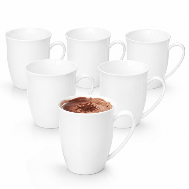 Set 6 Cani din portelan alb, 380 ml, pentru cafea si ceai, Fine Porcelain WILMAX