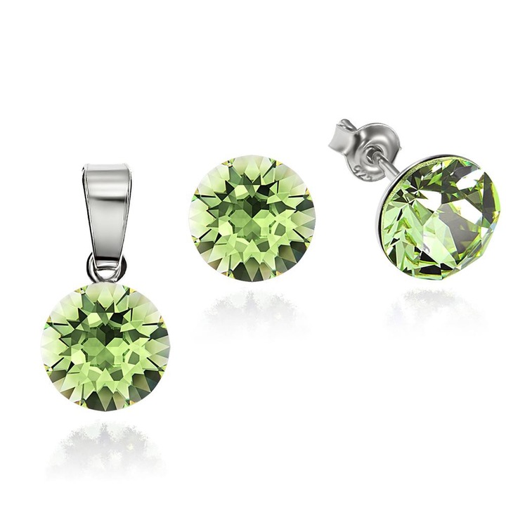Set Argint 925 placat cu rodiu cu cristale Swarovski® Xirius Peridot 8mm Surub