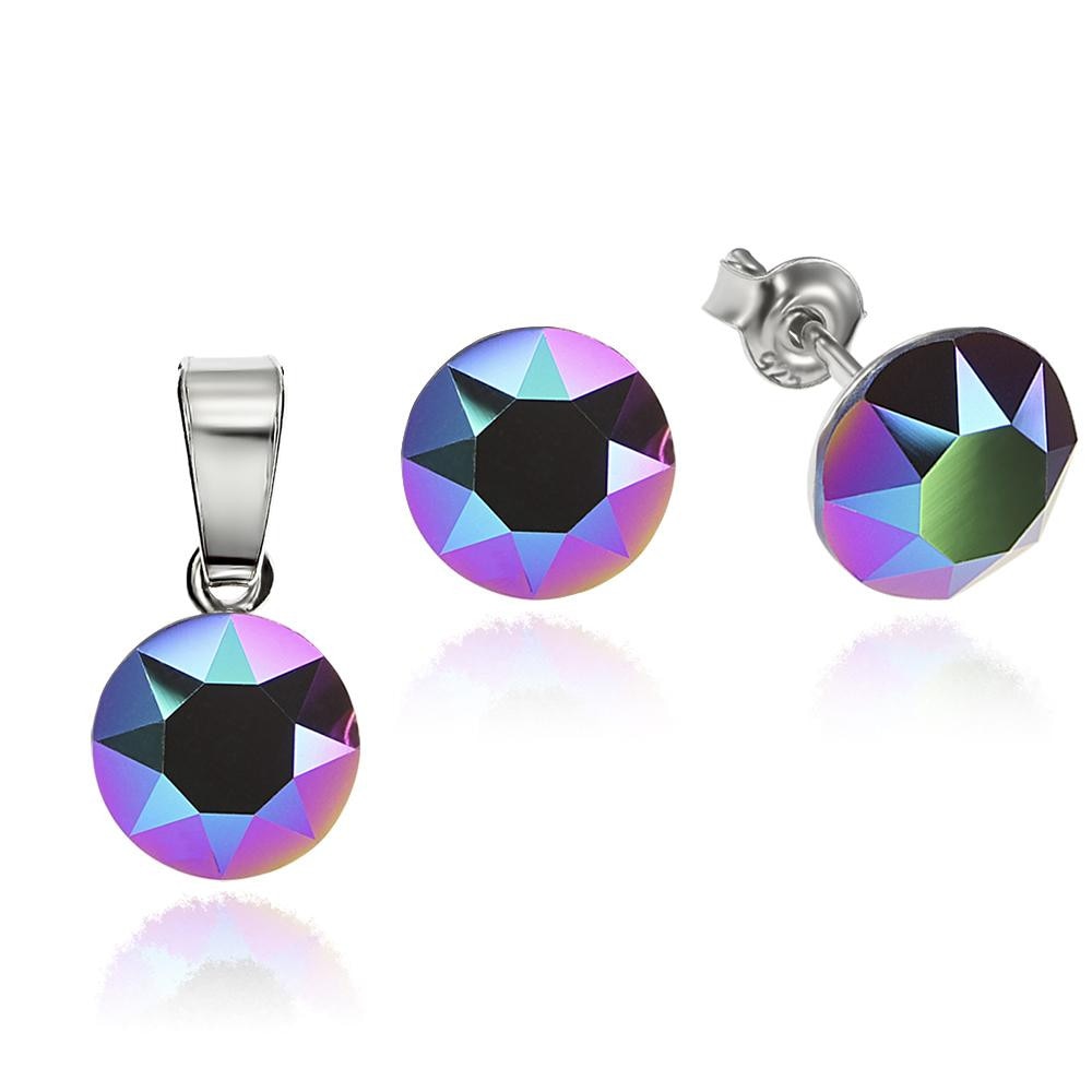 Set Argint 925 placat cu rodiu cu cristale Swarovski® Xirius Scarabeus Green 8mm Surub