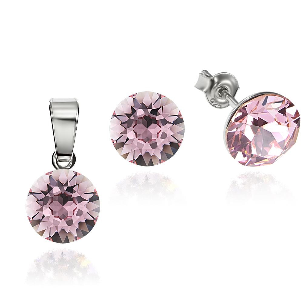 Set Argint 925 placat cu rodiu cu cristale Swarovski® Xirius Light Rose 8mm Surub