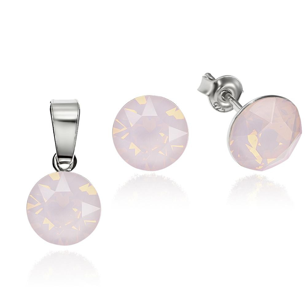 Set Argint 925 placat cu rodiu cu cristale Swarovski® Xirius Opal Rose 8mm Surub