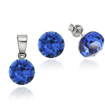 Set Argint 925 placat cu rodiu cu cristale Swarovski® Xirius Blue Capri 8mm Surub Set Argint 925 placat cu rodiu cu cristale Swarovski® Xirius Blue Capri 8mm Surub