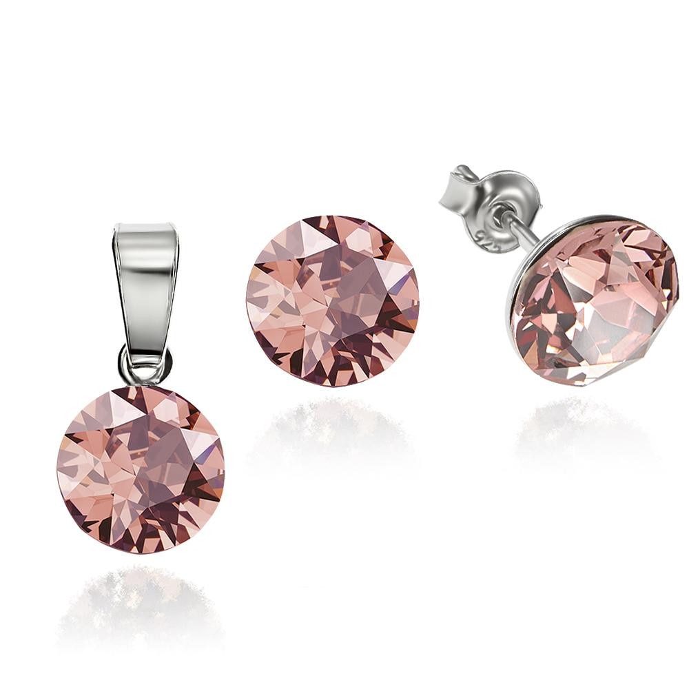 Set Argint 925 placat cu rodiu cu cristale Swarovski® Xirius Blush Rose 8mm Surub