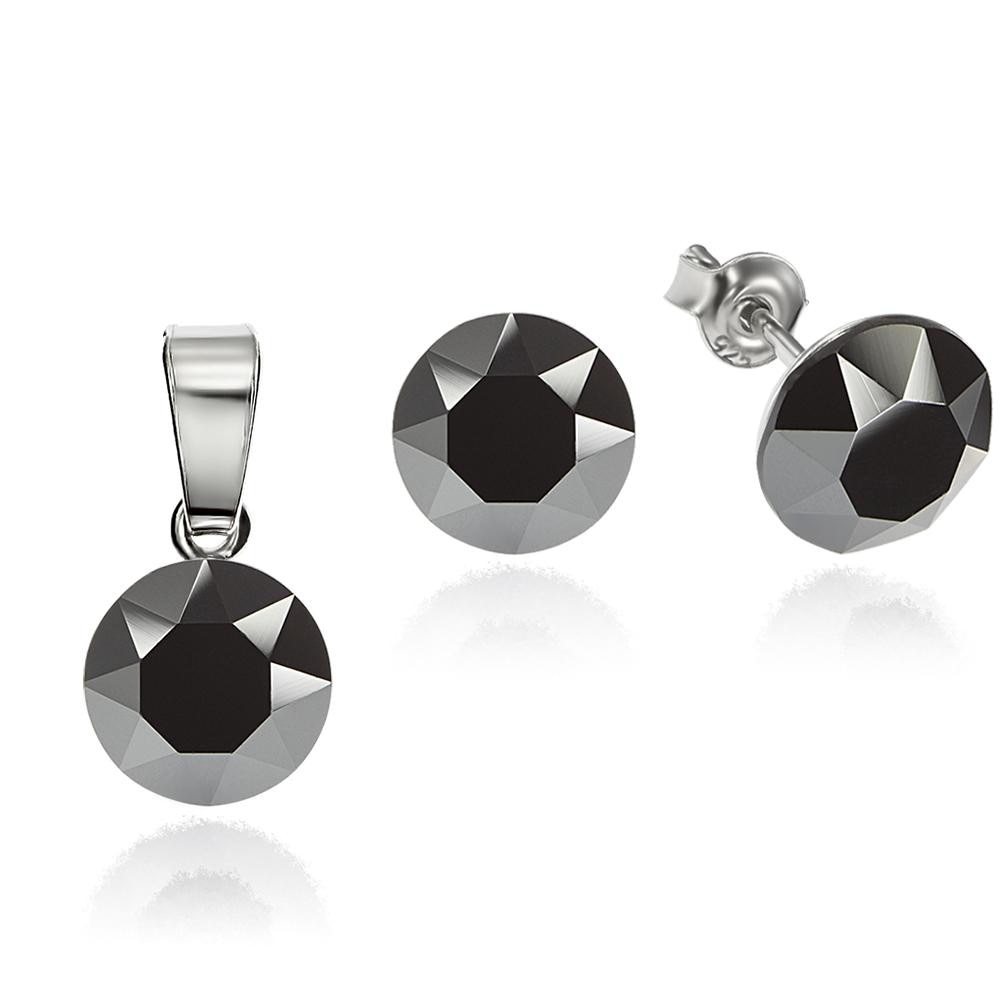 Set Argint 925 placat cu rodiu cu cristale Swarovski® Xirius Jet Hematite 8mm Surub