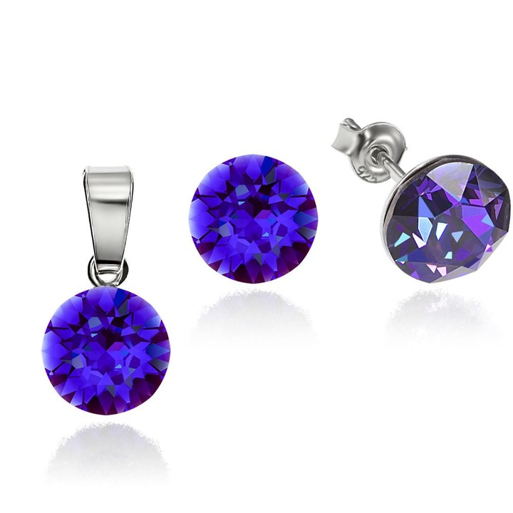 Set Argint 925 placat cu rodiu cu cristale Swarovski® Xirius Heliotrope 8mm Surub
