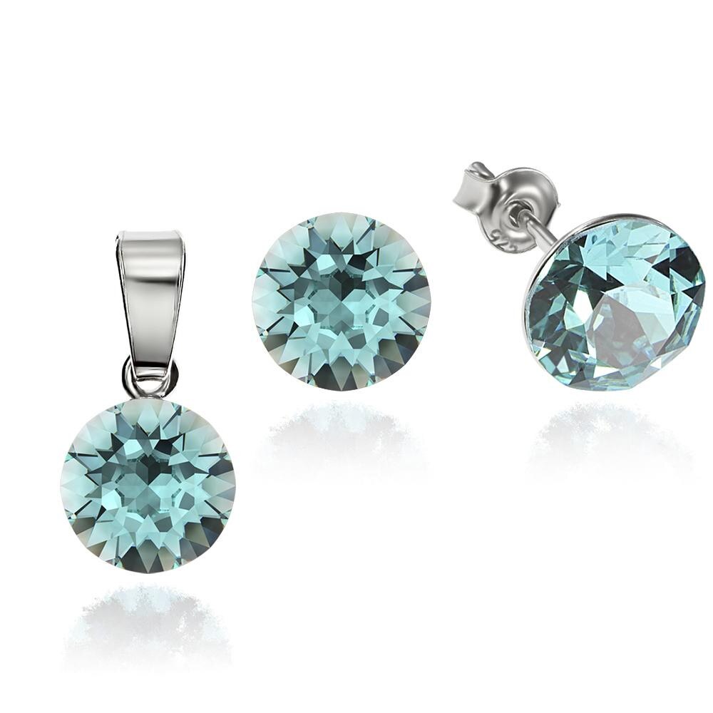 Set Argint 925 placat cu rodiu cu cristale Swarovski® Xirius Light Turquoise 8mm Surub