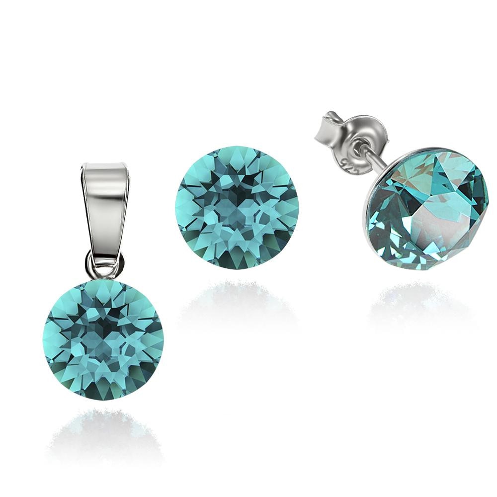 Set Argint 925 placat cu rodiu cu cristale Swarovski® Xirius Blue Zircon 8mm Surub
