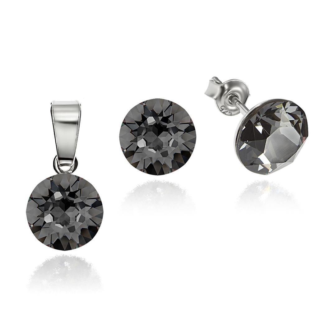 Set Argint 925 placat cu rodiu cu cristale Swarovski® Xirius Silver Night 8mm Surub