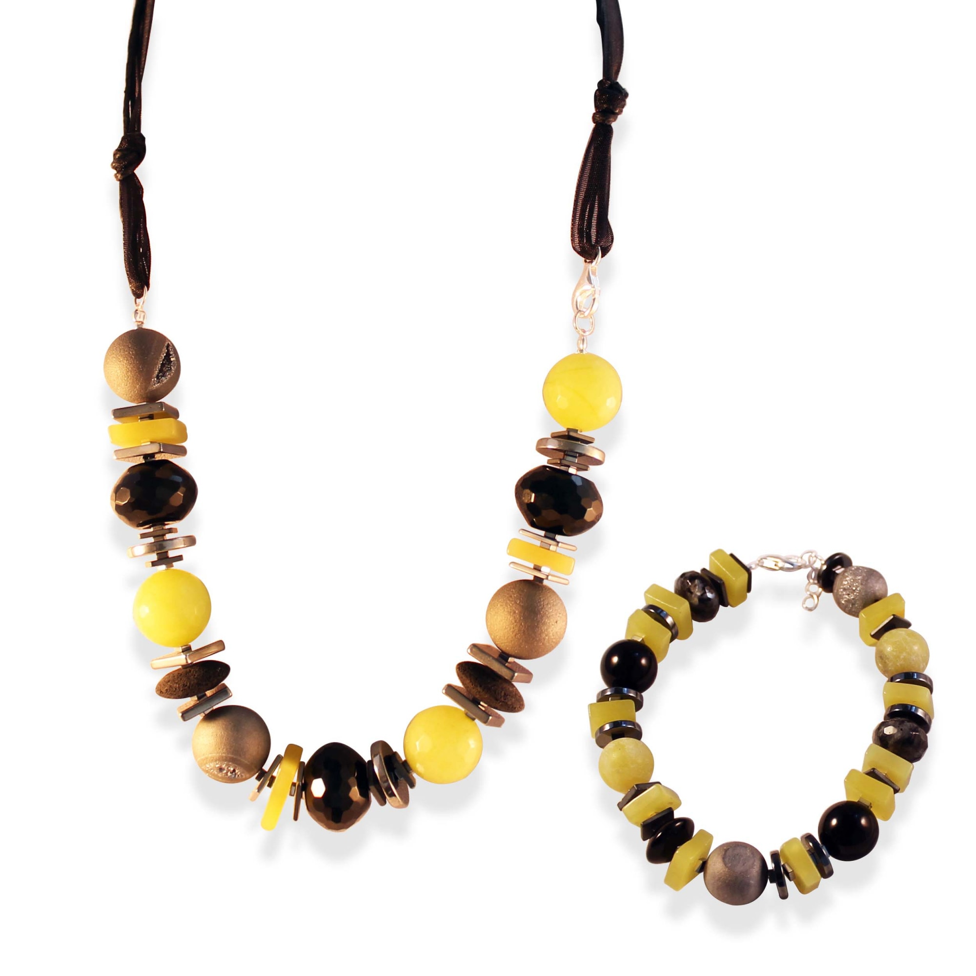 Set bijuterii hand made ZZV din onix, hematit, jad si argint SB302