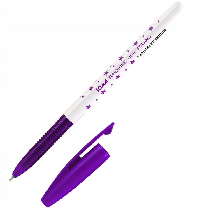 Виолетова гел химикалка, Toma, С капачка, Звездообразна шарка, Пластмаса, 0.5 мм, Бяло/Лилаво