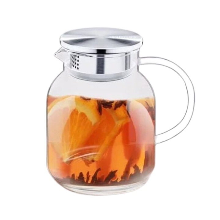 Dekanter fedővel, Wilmax England, Üveg/Fém, 1000 ml, Átlátszó