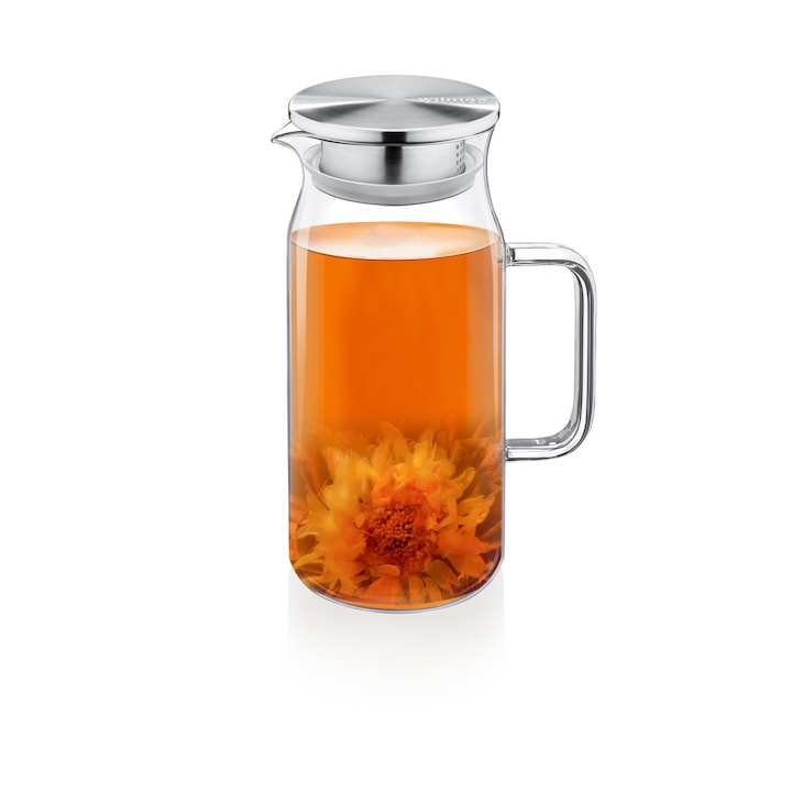 Wilmax England Thermo Glass kancsó fém tetővel, üveg/fém, 1000 ml, átlátszó