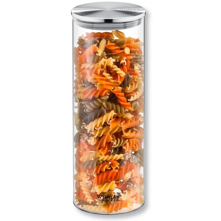 Borcan cu capac, Wilmax England, Sticla/Metal, 1800 ml, Transparent